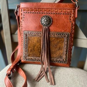 P&G leather and hide crossbody purse for cowgirls